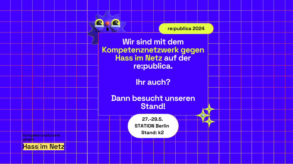 Blaues Grafik-Visual mit Emojis und Gitternetz | Grafik: Kompetenznetzwerk gegen Hass im Netz